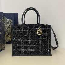 디올 여성 토트백 북 토트 미디움 블랙 트위드 M1324OTKV