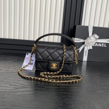 샤넬 24FW 미니 핸들 플랩 백 사각 체인백 블랙 카멜  캐비어 AS5164