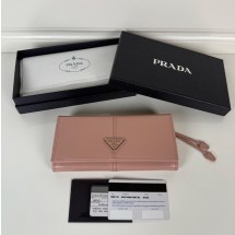 프라다 삼각로고 사피아노 레더 장지갑 금장 은장 핑크 1MH132