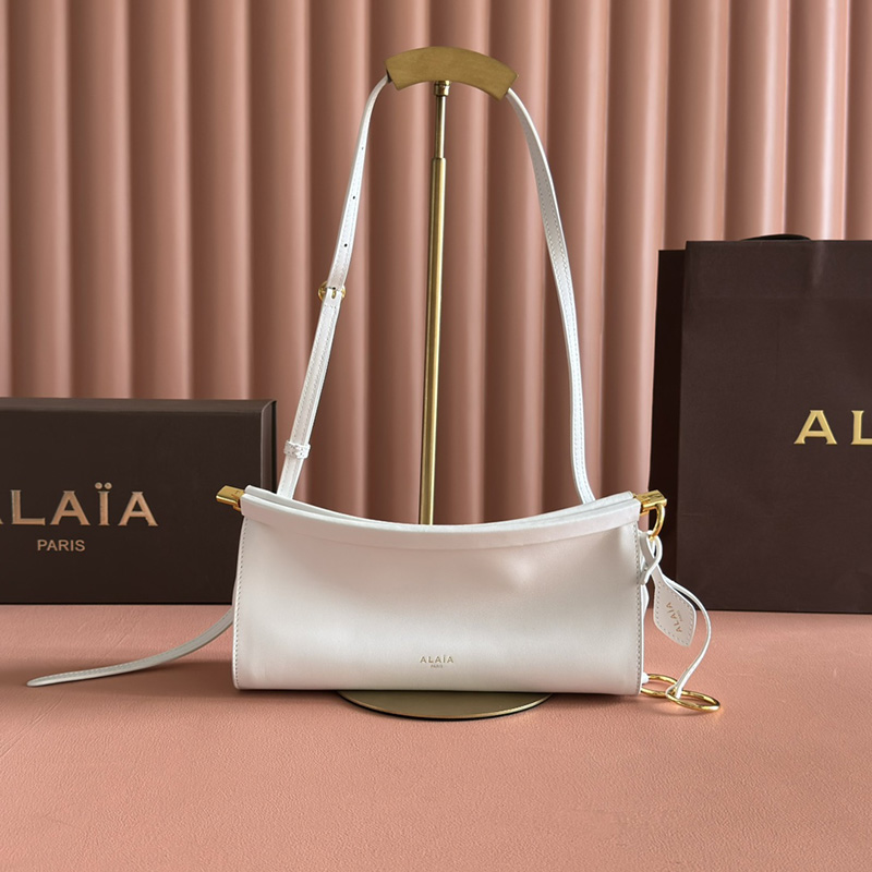 알라이아 렉탱귤러 지퍼 화이트 가죽 숄더 백 M AA1S01430CA214