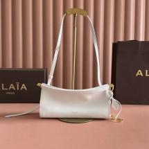 알라이아 렉탱귤러 지퍼 화이트 가죽 숄더 백 M AA1S01430CA214