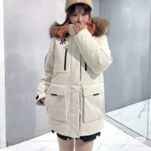 MLB 고프코어 후드 FUR 미드 구스 패딩 남여공용  아이보리 3ADJB0656   F