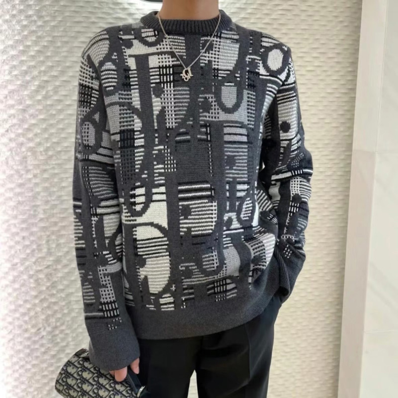 디올 오블리크 자카드 블랙앤그레이 니트 213M658AT377  F