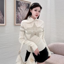 디올 알프스 모크넥 니트 스웨터 디올 스타 모티브 에크루 골드 544S77G1340_X1998  Y