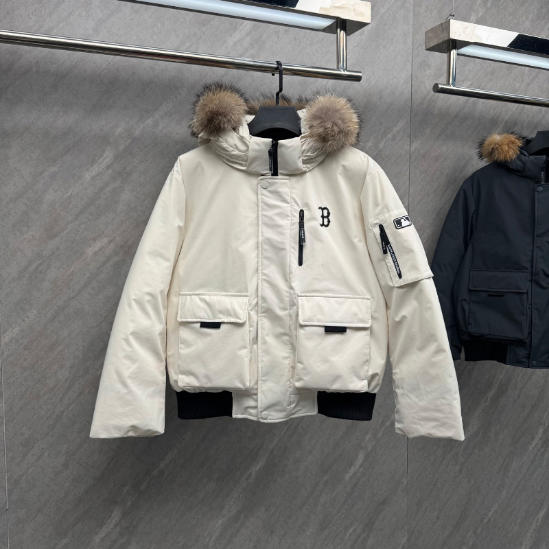 MLB 남여공용 고프코어 아웃포켓 FUR 구스 숏패딩 화이트 3ADJB1546-50BKS F