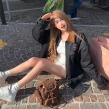 미우미우 벨벳 칼라 데님 재킷 GWB221  Y