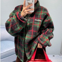 미우미우 체크 테디 플리스 지퍼 재킷  MJL042  Y