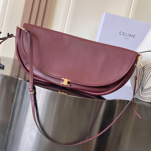 셀린느 여성 하프문 소프트 트리옹프 서플 숄더백 와인 124142T88