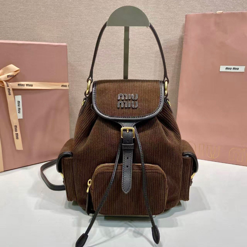 미우미우 골덴 원단 백팩 커피 5BZ043