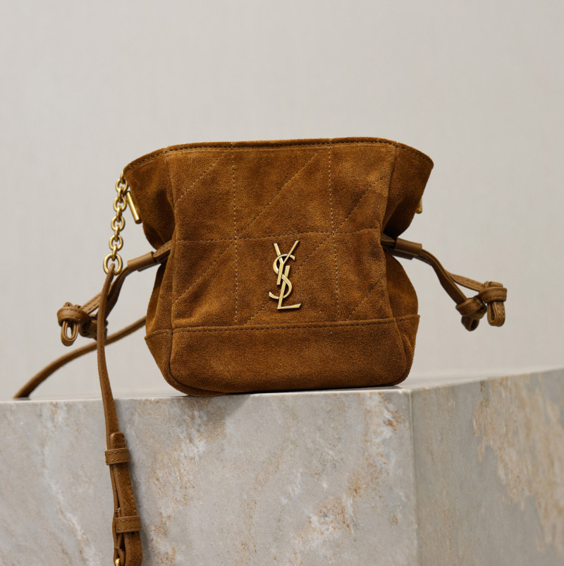 생로랑 제이미 미니 숄더 파우치 스웨이드 브라운 859174