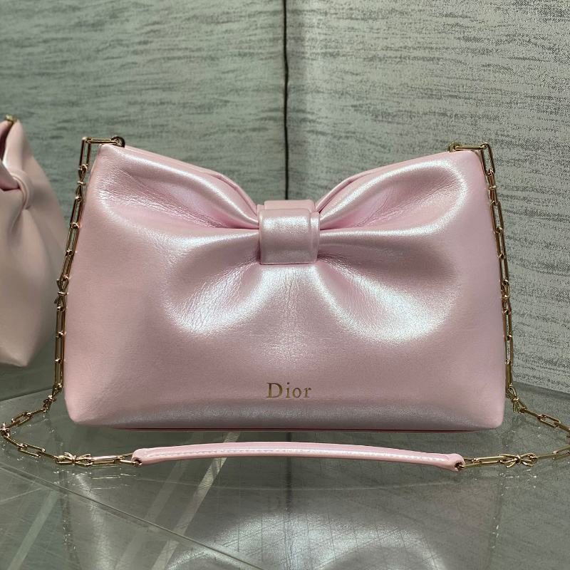 디올 보우 리본 백 미디엄 램스킨 핑크 M0714OUQO_M900